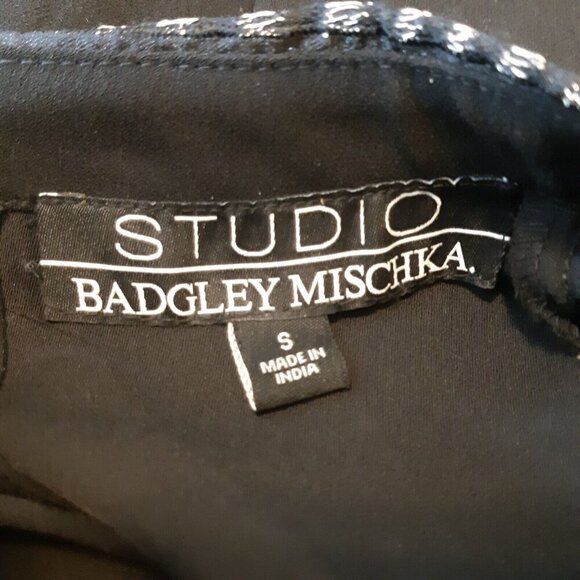 Badgley Mischka Studio Dress S Jeweled Peter Pan Collar Black Sleeveless Shift - Picture 4 of 5